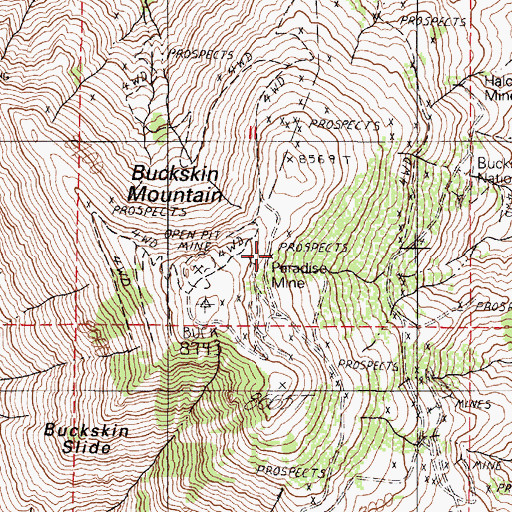 Topographic Map of Paradise Mine, NV