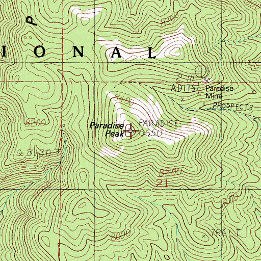 Topographic Map of Paradise Peak, NV