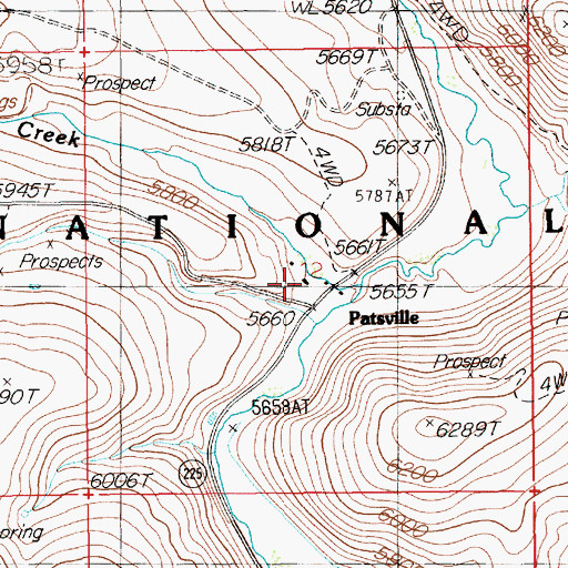 Topographic Map of Patsville, NV