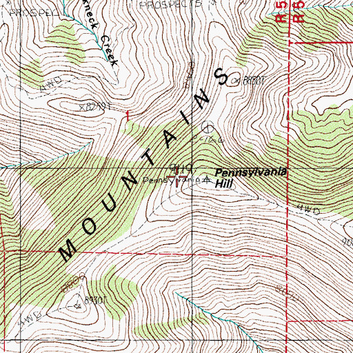 Topographic Map of Pennsylvania Hill, NV