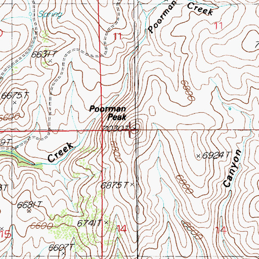 Topographic Map of Poorman Peak, NV