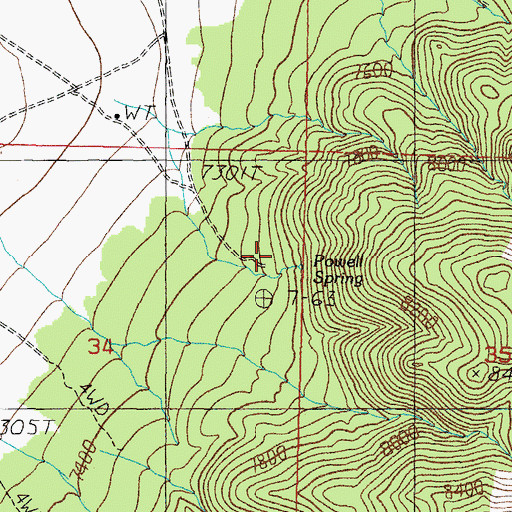 Topographic Map of Powell Spring, NV