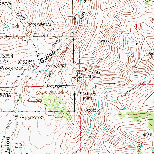 Topographic Map of Prunty Mine, NV