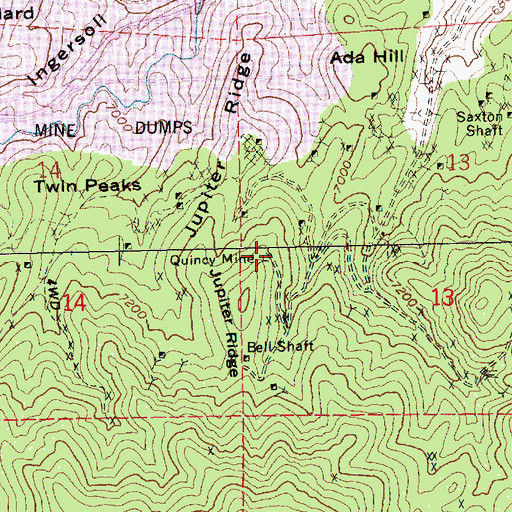 Topographic Map of Quincy Mine, NV