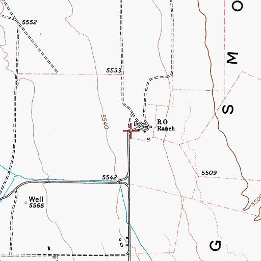 Topographic Map of R O Ranch, NV