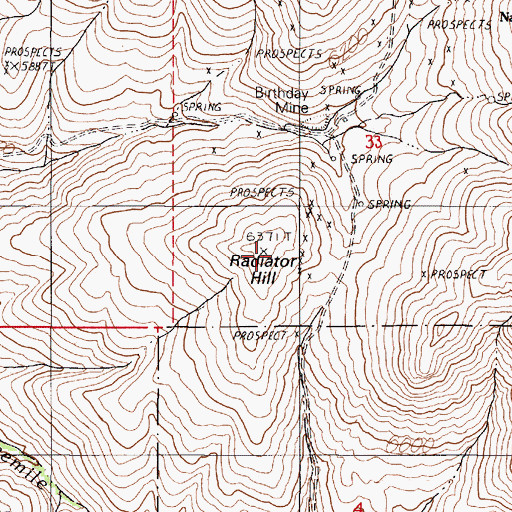Topographic Map of Radiator Hill, NV