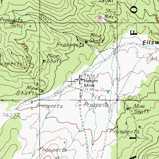 Topographic Map of Return Mine, NV