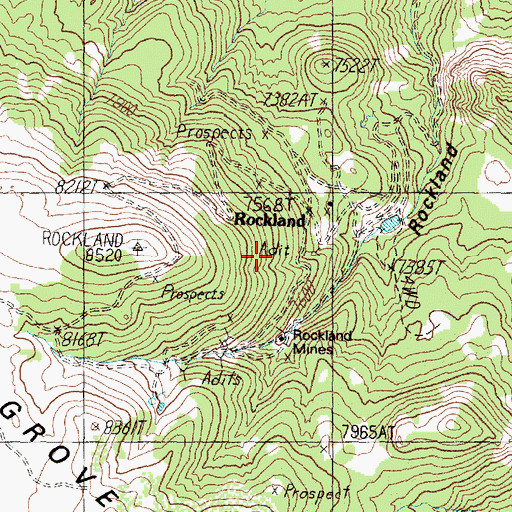 Topographic Map of Rockland Mines, NV