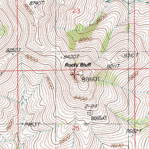 Topographic Map of Rocky Bluff, NV