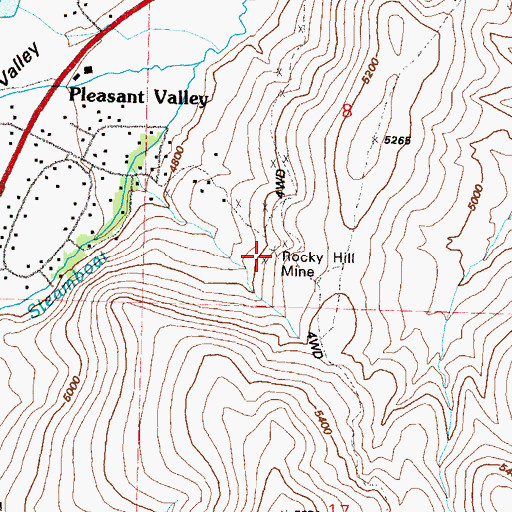 Topographic Map of Rocky Hill Mine, NV