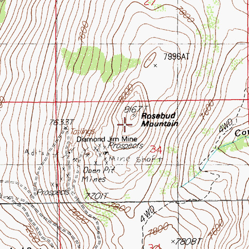 Topographic Map of Rosebud Mountain, NV