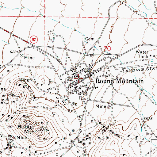 Topographic Map of Round Mountain, NV