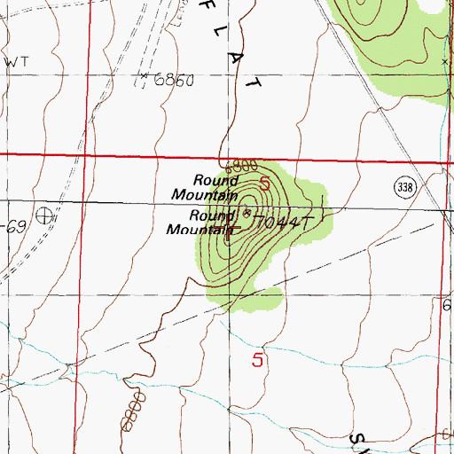 Topographic Map of Round Mountain, NV