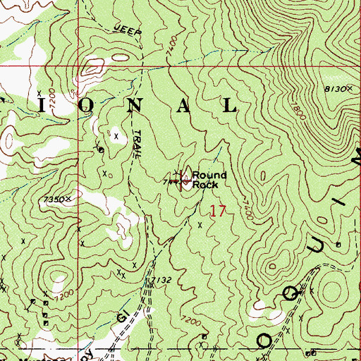 Topographic Map of Round Rock, NV