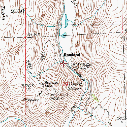 Topographic Map of Rowland, NV