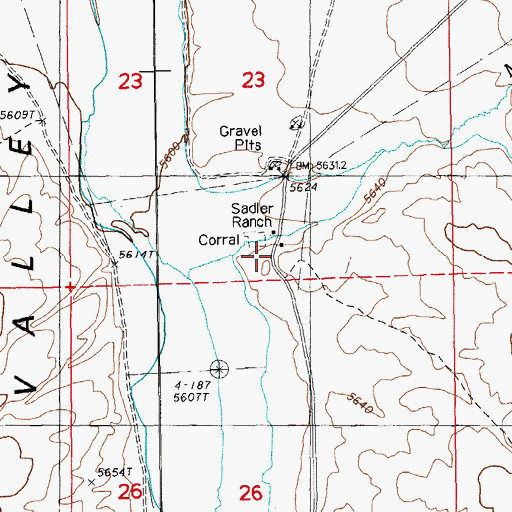 Topographic Map of Sadler Ranch, NV