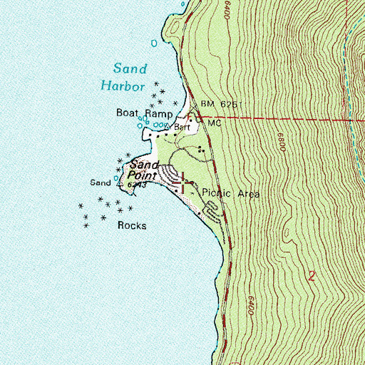 Topographic Map of Sand Harbor Beach State Recreation Area, NV