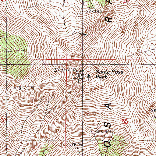 Topographic Map of Santa Rosa Peak, NV