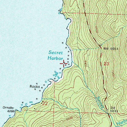 Topographic Map of Secret Harbor Creek, NV
