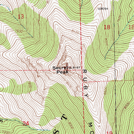 Topographic Map of Secret Peak, NV