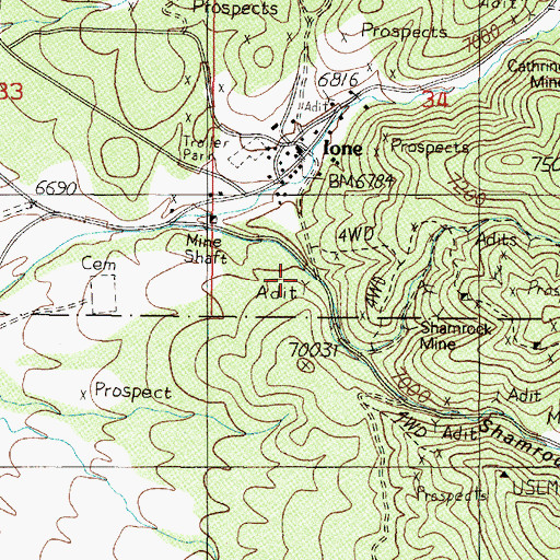 Topographic Map of Shamrock Canyon, NV