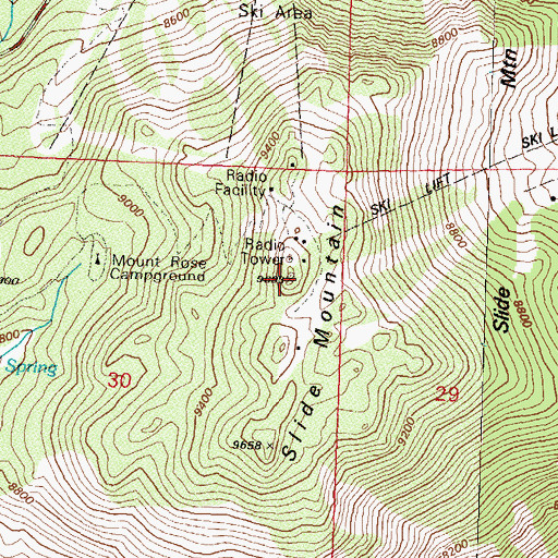 Topographic Map of Slide Mountain, NV
