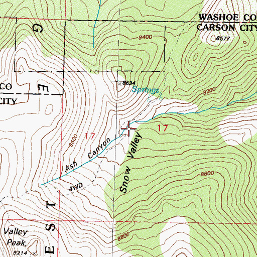 Topographic Map of Snow Valley, NV