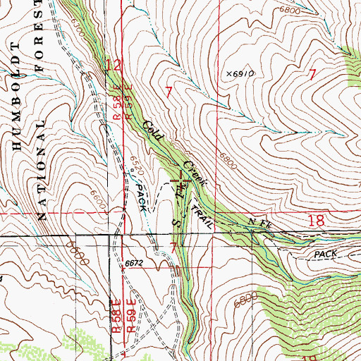 Topographic Map of South Fork Cold Creek, NV
