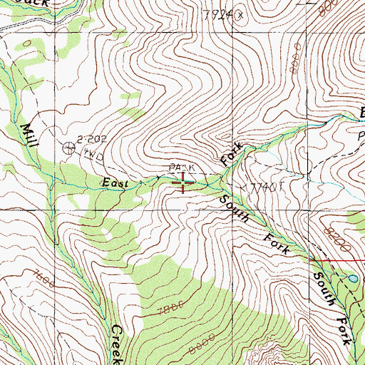 Topographic Map of South Fork East Fork Mill Creek, NV