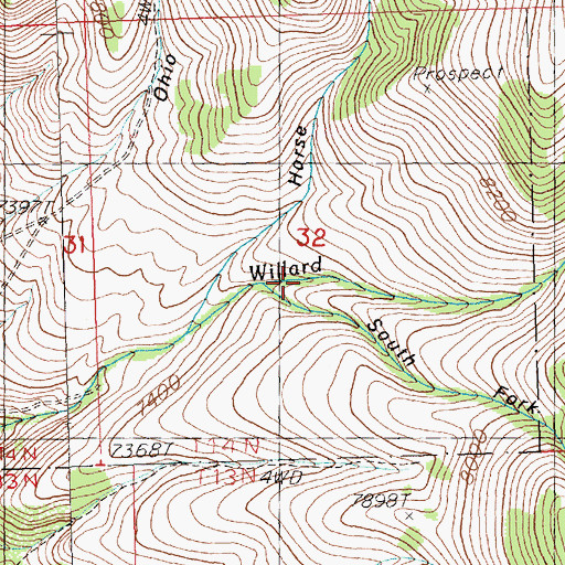 Topographic Map of South Fork Willard Creek, NV