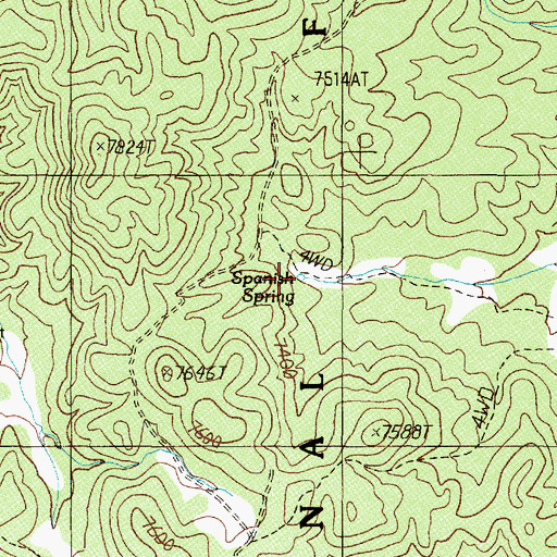 Topographic Map of Spanish Spring, NV