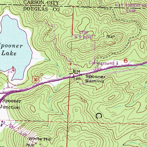 Topographic Map of Spooner Summit, NV