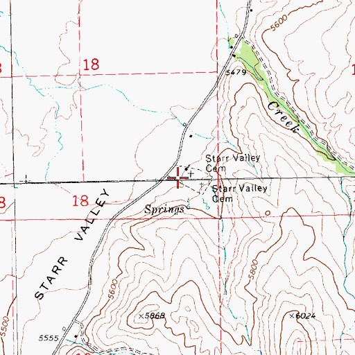 Topographic Map of Starr Valley Cemetery, NV