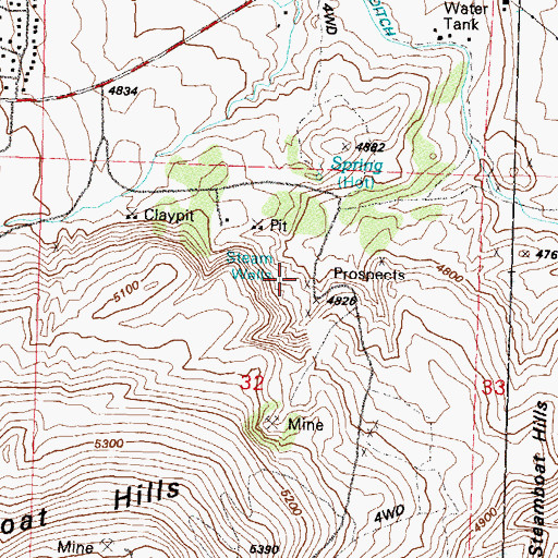 Topographic Map of Steam Wells, NV