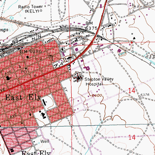Topographic Map of William Bee Ririe Critical Access Hospital, NV