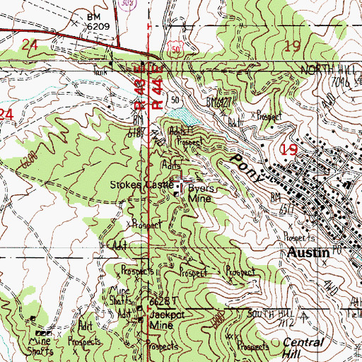 Topographic Map of Stokes Castle, NV