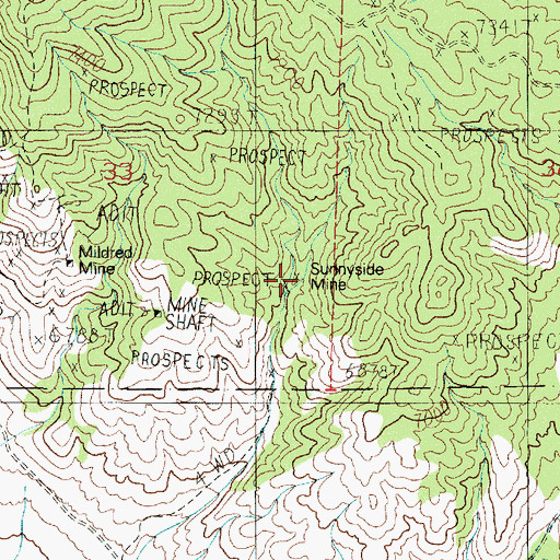 Topographic Map of Sunnyside Mine, NV
