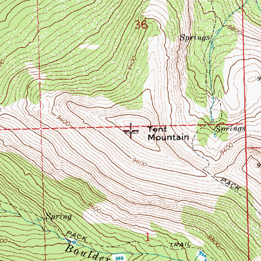 Topographic Map of Tent Mountain, NV