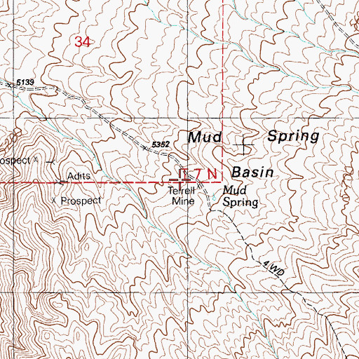Topographic Map of Terrell Mine, NV