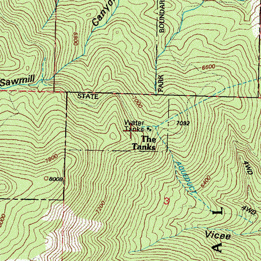 Topographic Map of The Tanks, NV