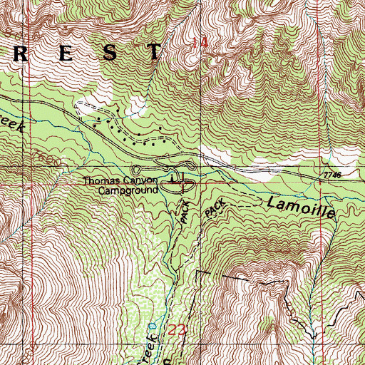 Topographic Map of Thomas Canyon Campground, NV