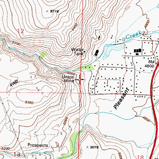 Topographic Map of Union Mine, NV