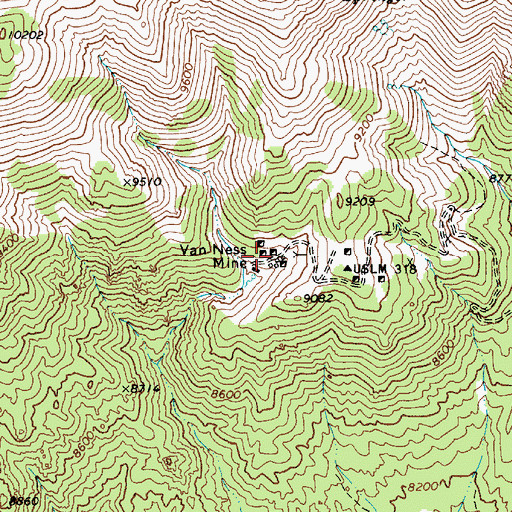 Topographic Map of Van Ness Mine, NV