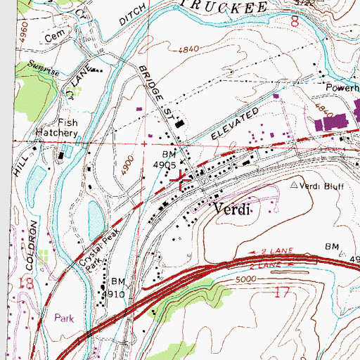 Topographic Map of Verdi, NV