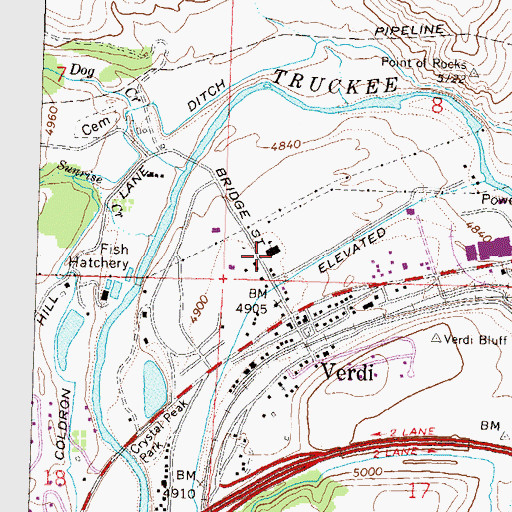 Topographic Map of Verdi Elementary School, NV