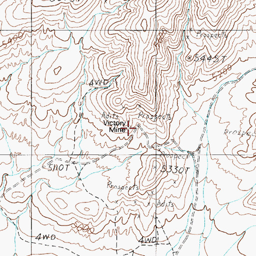 Topographic Map of Victory Mine, NV