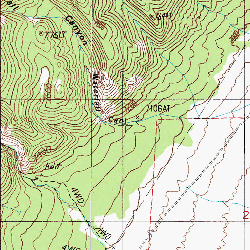 Topographic Map of Waterfall Canyon, NV