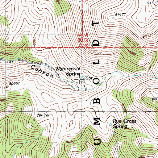 Topographic Map of Waterspout Spring, NV