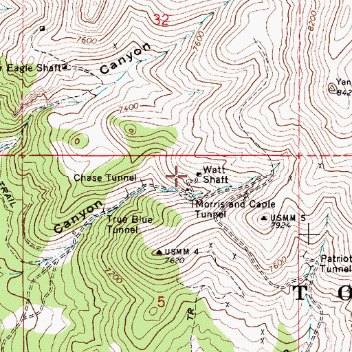Topographic Map of Watt Shaft, NV