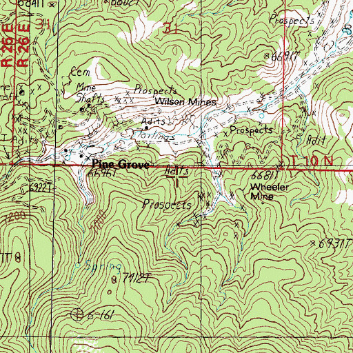 Topographic Map of Wheeler Mine, NV